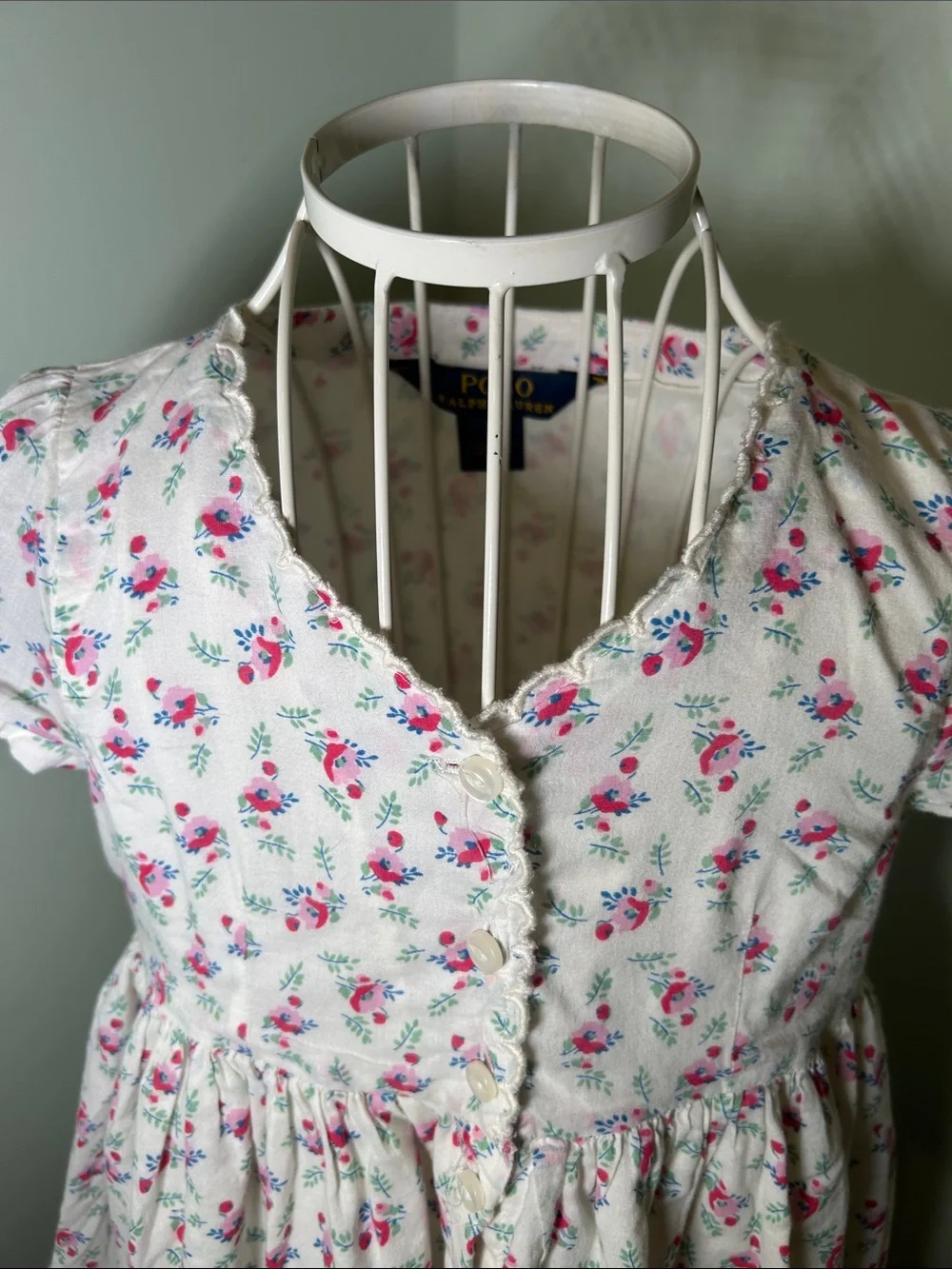 Polo Ralph Lauren 100% Cotton Charming Cottagecore White Dress Pink Floral Girl5